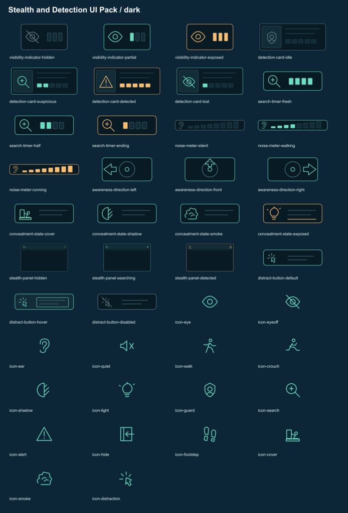 ステルス・発見状態のゲームUI素材|Stealth and Detection UI Pack v0.1.0