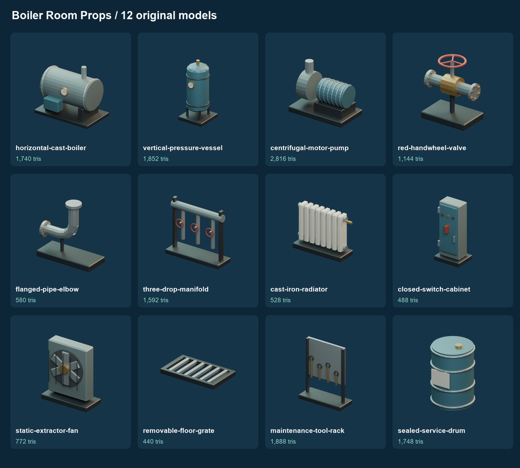 ボイラー室3D小物12種|Boiler Room Props v0.1.0