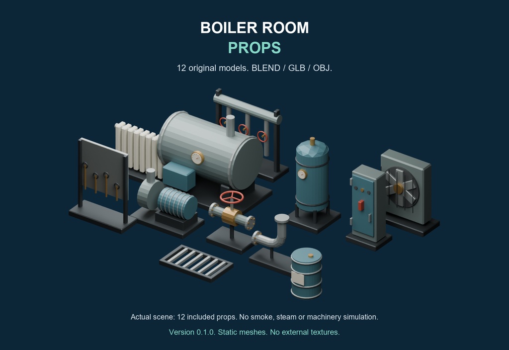 ボイラー室3D小物12種|Boiler Room Props v0.1.0