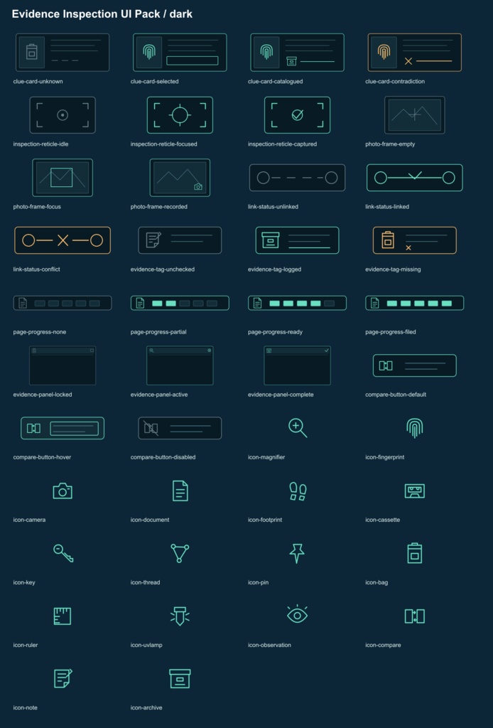 証拠調査・観察用ゲームUI素材|Evidence Inspection UI Pack v0.1.0