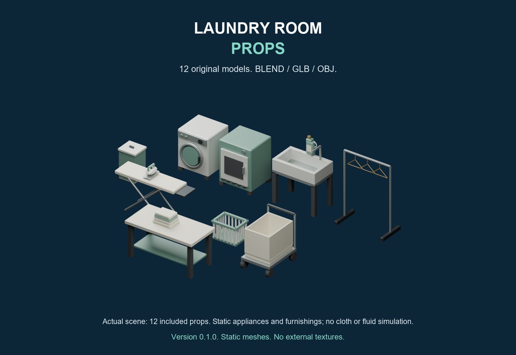 ランドリー室3D小物12種|Laundry Room Props v0.1.0