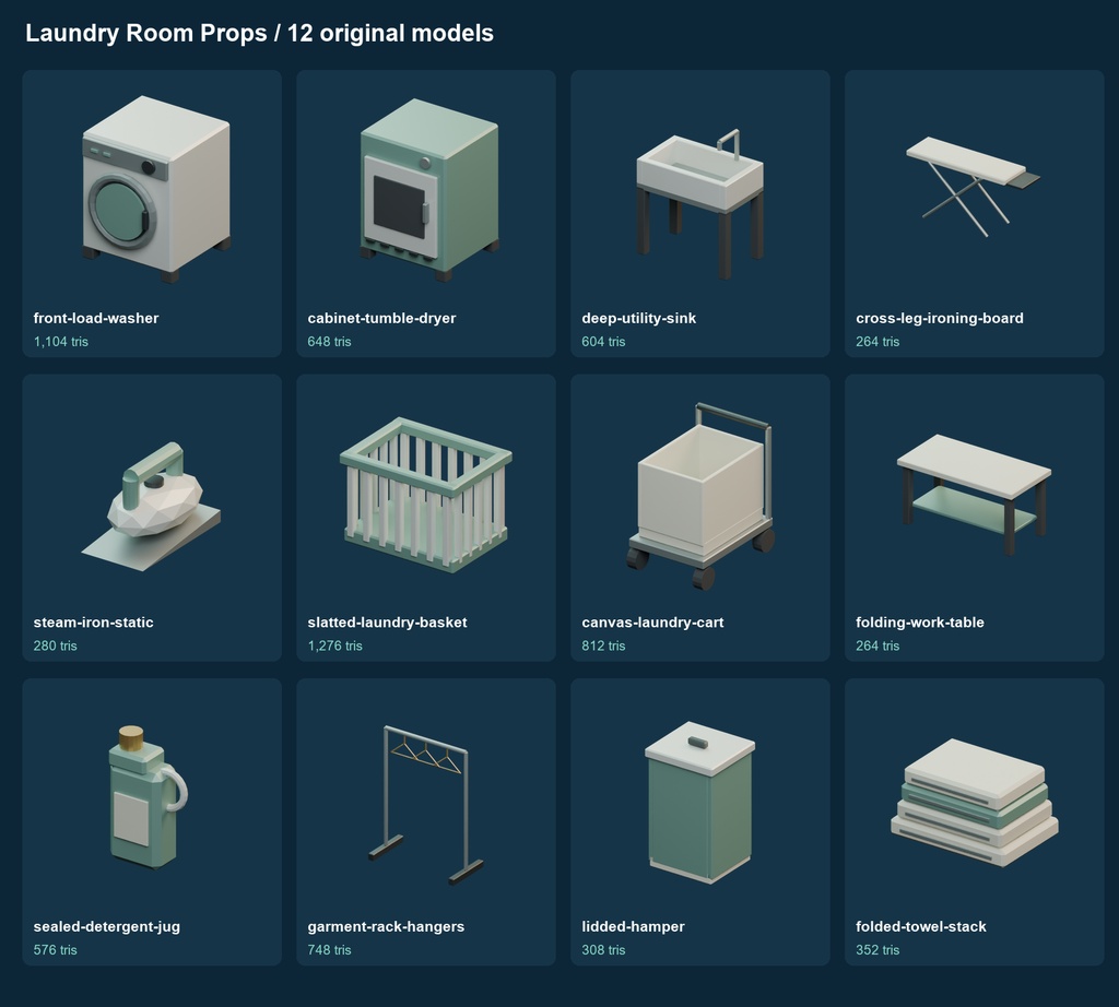ランドリー室3D小物12種|Laundry Room Props v0.1.0