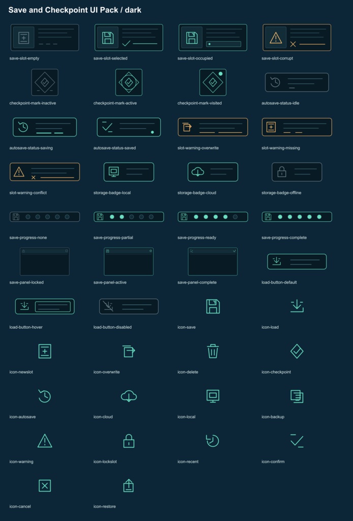 セーブ・チェックポイントUI素材|Save and Checkpoint UI Pack v0.1.0