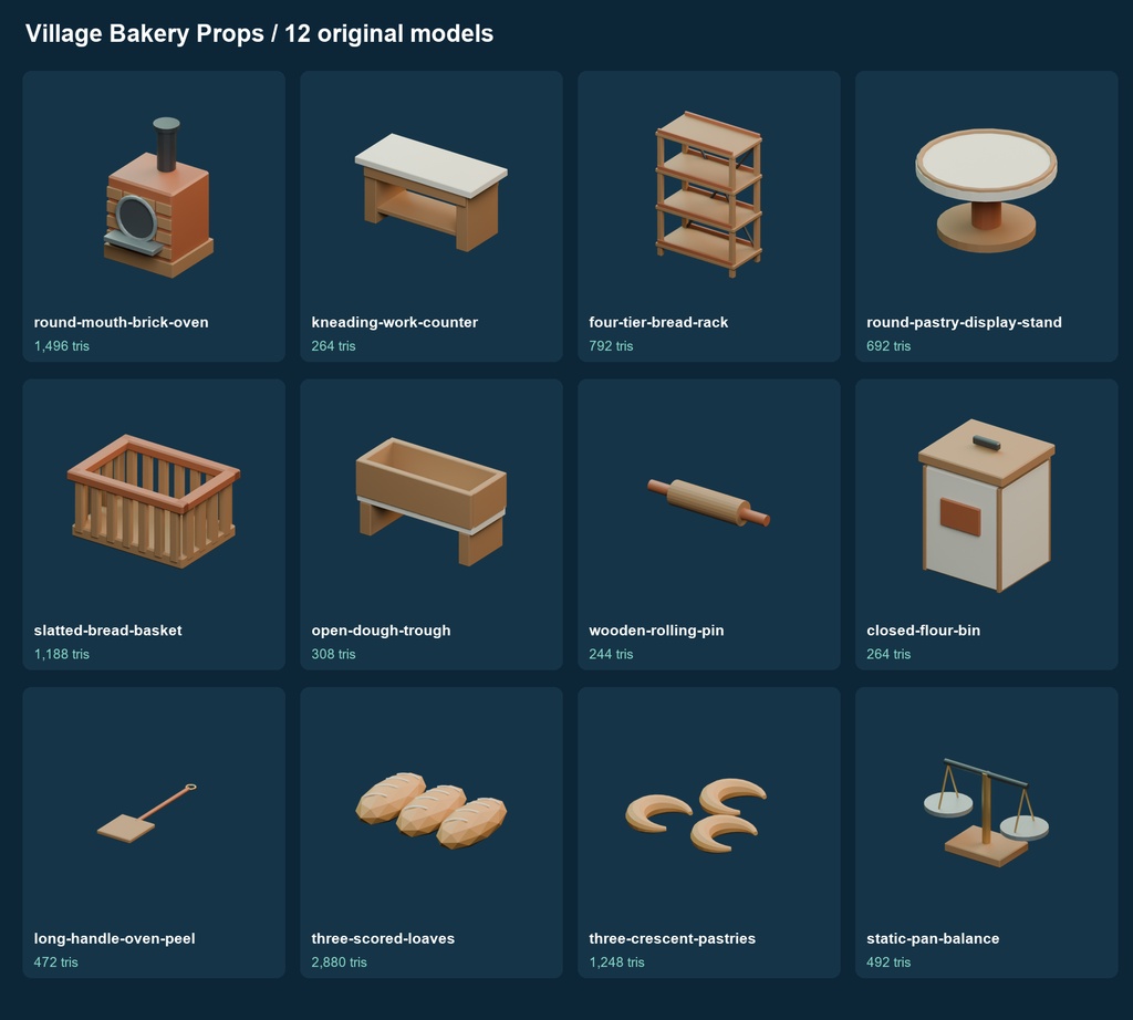 村のパン屋3D小物12種|Village Bakery Props v0.1.0