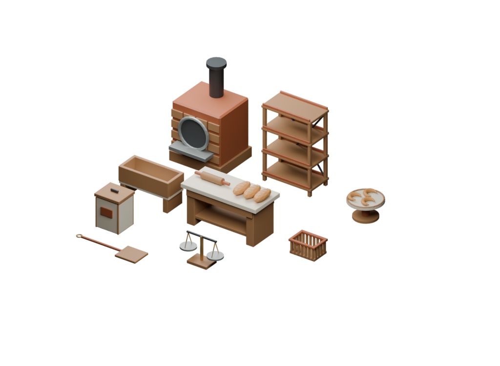 村のパン屋3D小物12種|Village Bakery Props v0.1.0