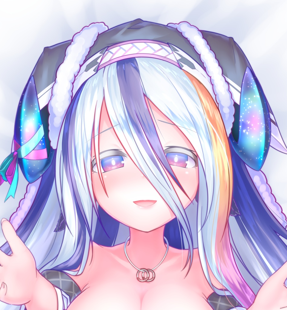 【オリジナル】和風衣装のツートーン銀髪羊娘ちゃん 抱き枕カバー