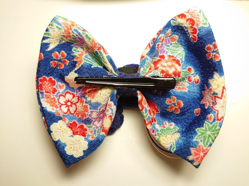 ☆水引・ちりめん細工・つまみ花・宝来鈴・猫柄・和柄・着物・シフォン・リボン☆ 即納】七五三 髪飾り ちりめん和柄リボン 水引 造花 【4色】ブラック