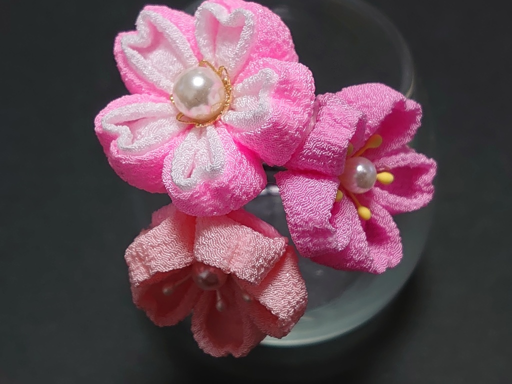 桜のブーケのミニコームと簪の髪飾りのセット