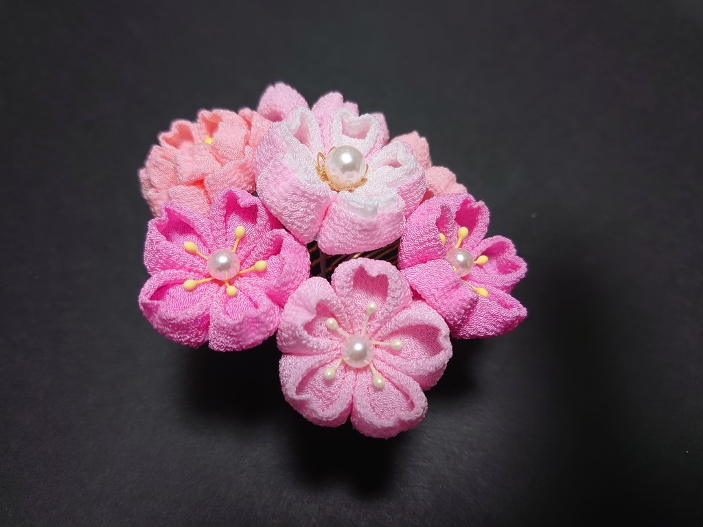 桜のブーケのミニコームと簪の髪飾りのセット