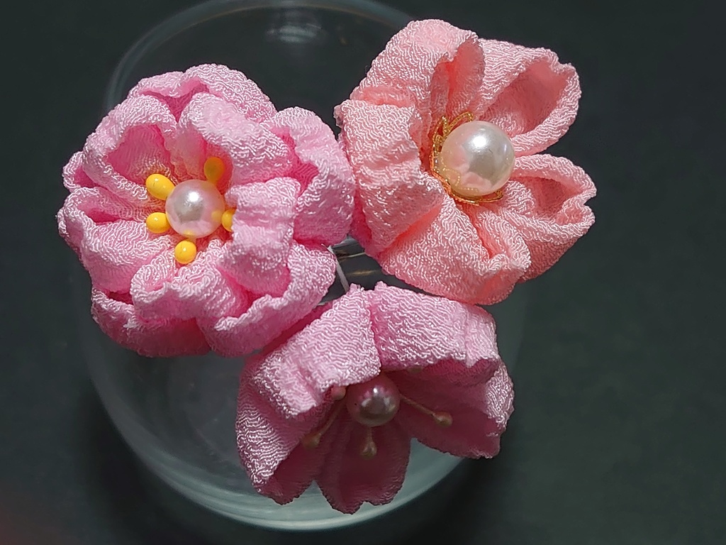 桜のブーケのミニコームと簪の髪飾りのセット