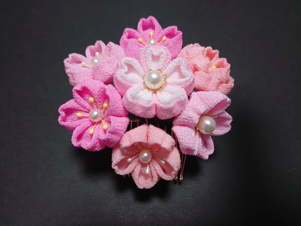 桜のブーケのミニコームと簪の髪飾りのセット