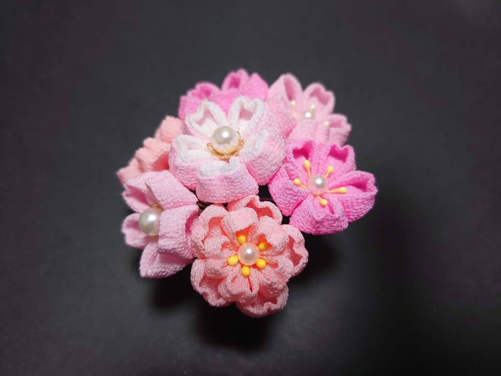 桜のブーケのミニコームと簪の髪飾りのセット