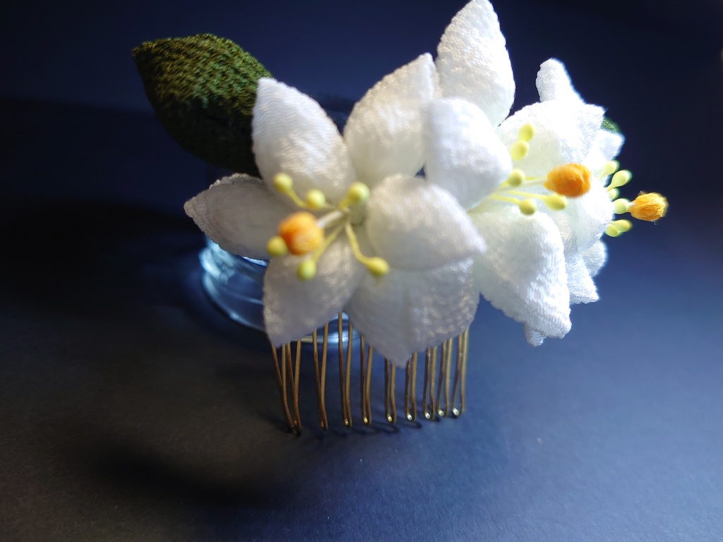 つまみ細工の百合のブーケの髪飾りセット