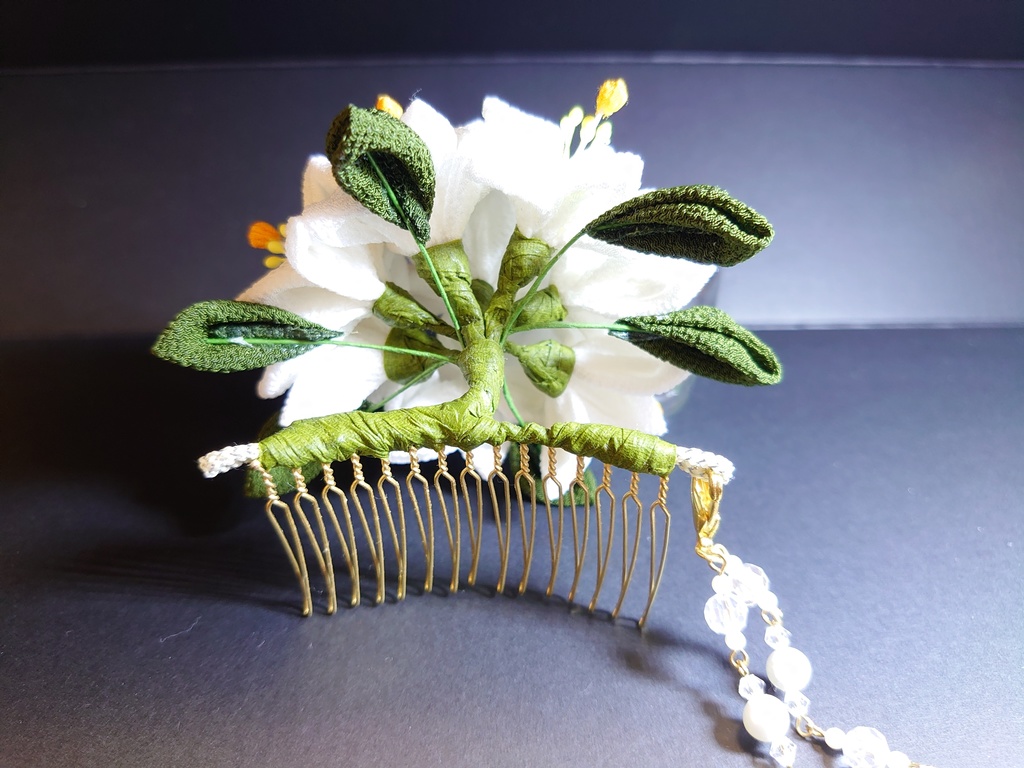 つまみ細工の百合のブーケの髪飾りセット