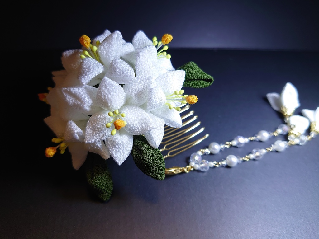 つまみ細工の百合のブーケの髪飾りセット