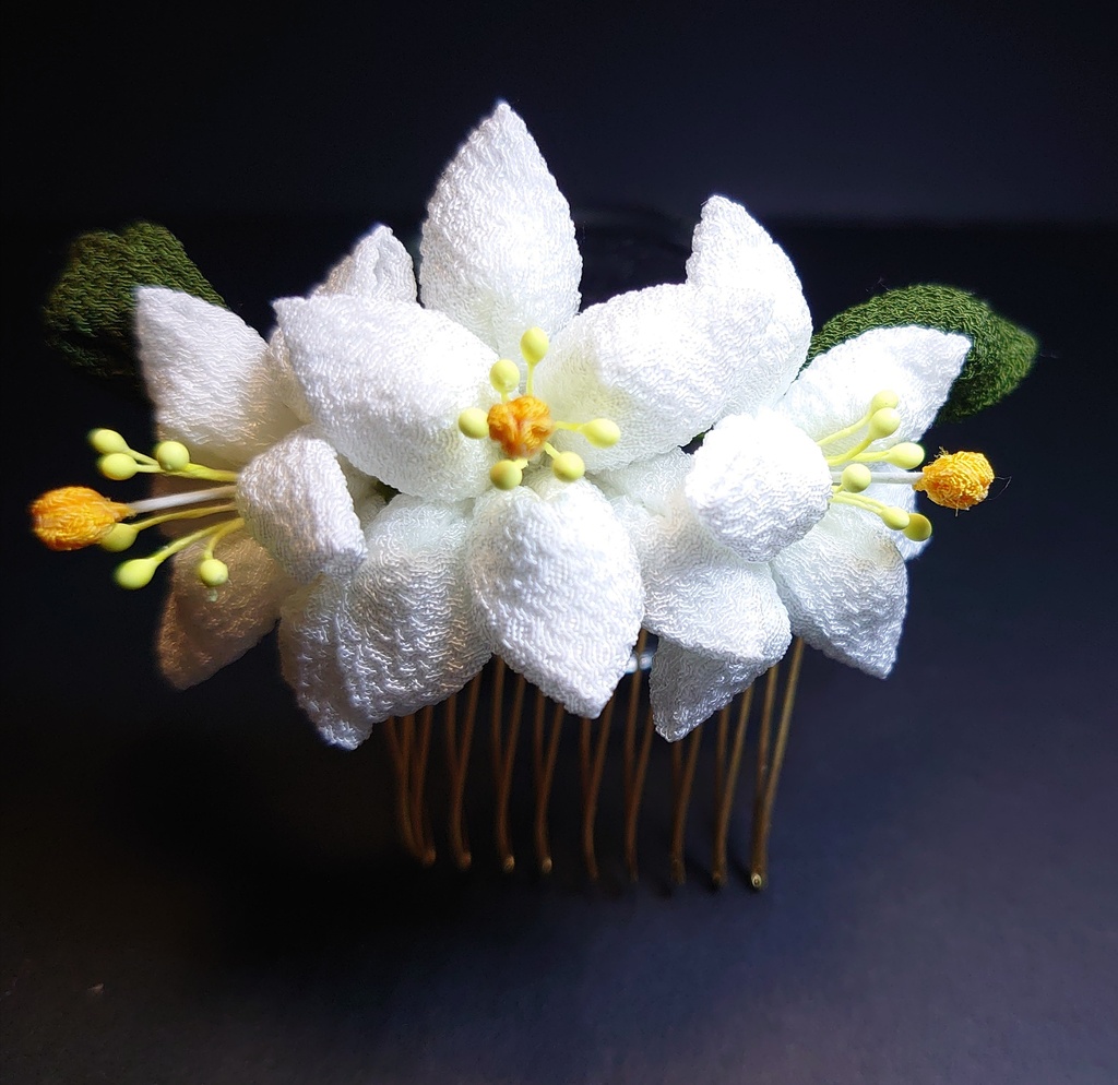 つまみ細工の百合のブーケの髪飾りセット