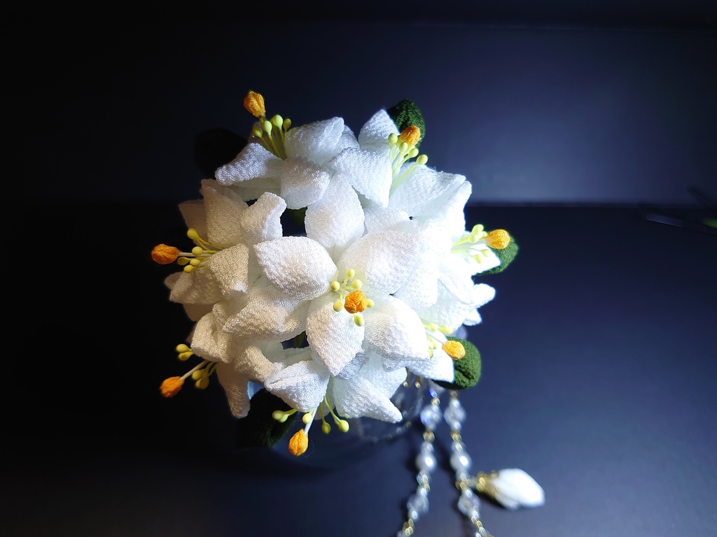 つまみ細工の百合のブーケの髪飾りセット