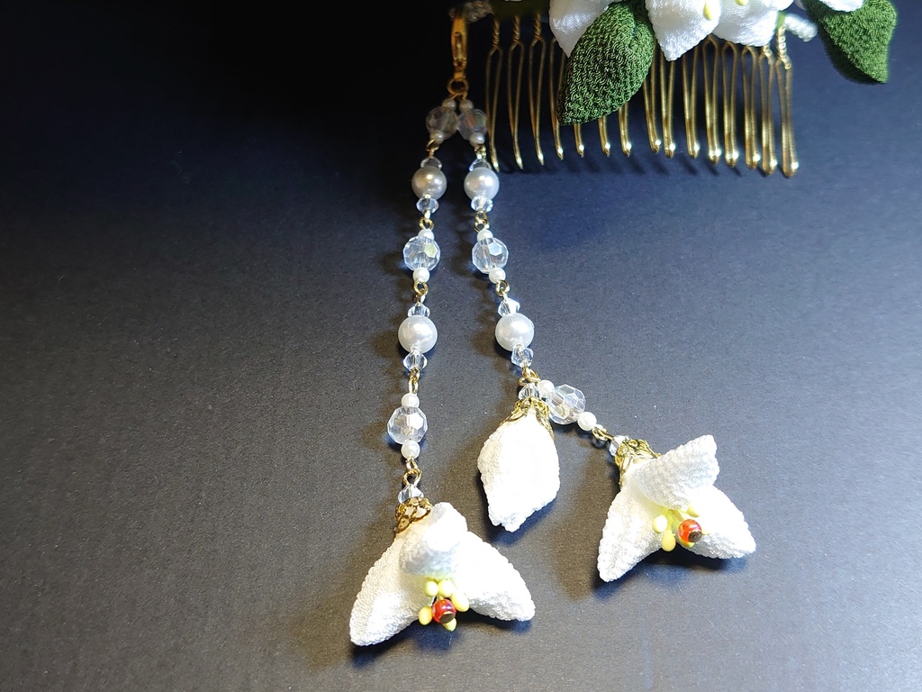 つまみ細工の百合のブーケの髪飾りセット