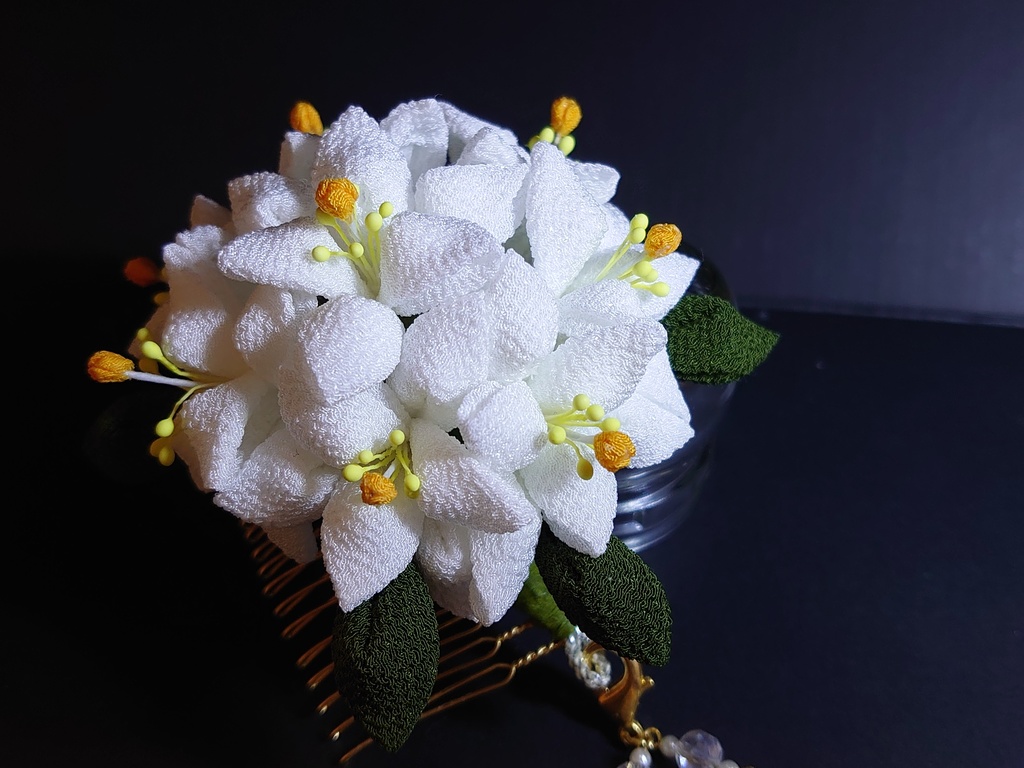 つまみ細工の百合のブーケの髪飾りセット