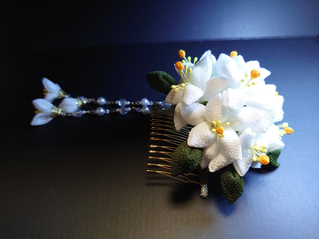 つまみ細工の百合のブーケの髪飾りセット