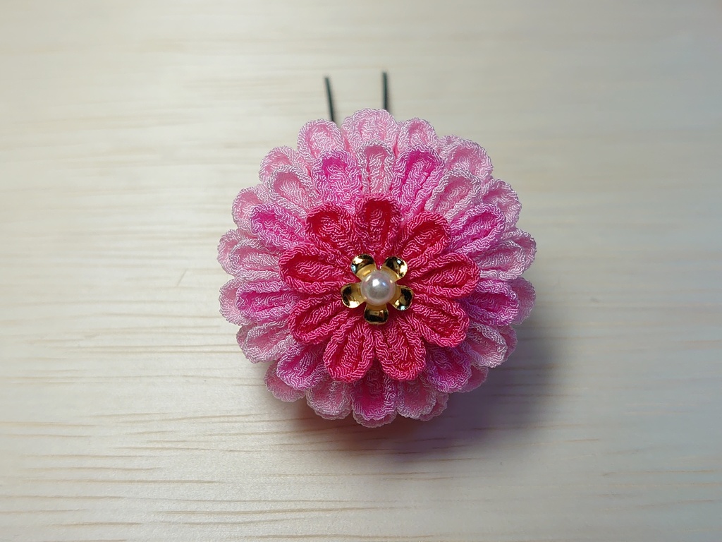 つまみ細工の髪飾り8点セット(ピンク)