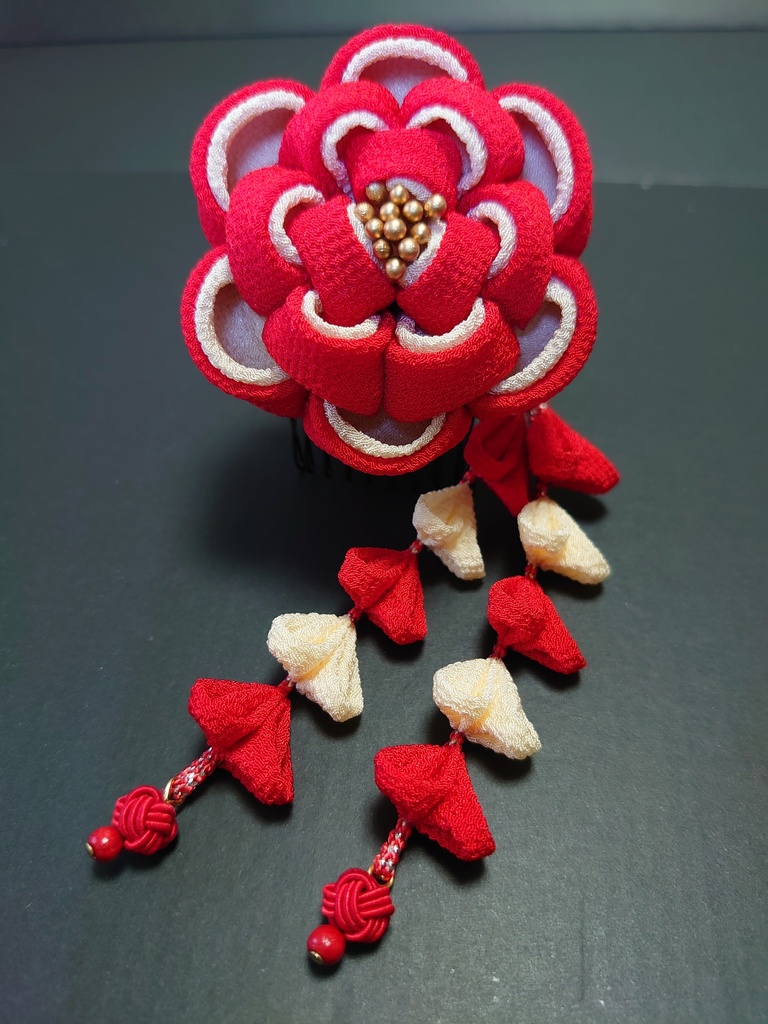 つまみ細工のミニコームとUピンの8点セット