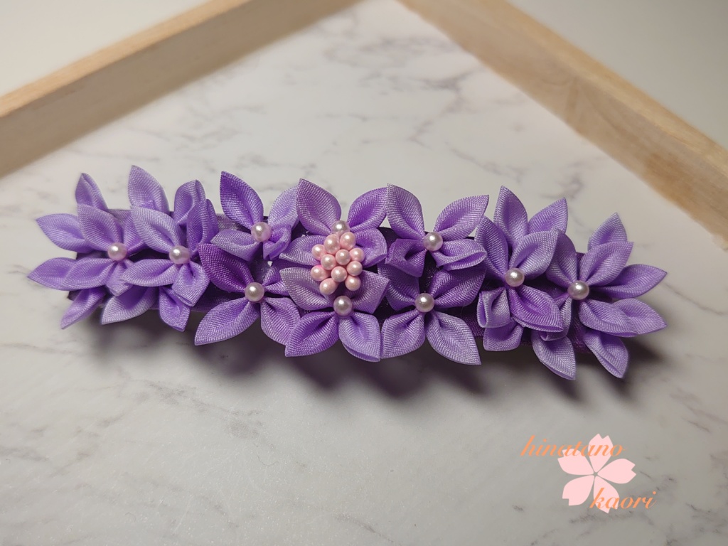 つまみ細工の紫陽花のバレッタ(紫)