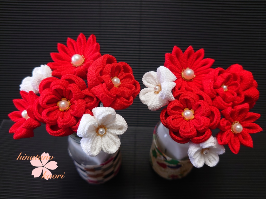 つまみ細工の髪飾り豪華12点セット「赤」