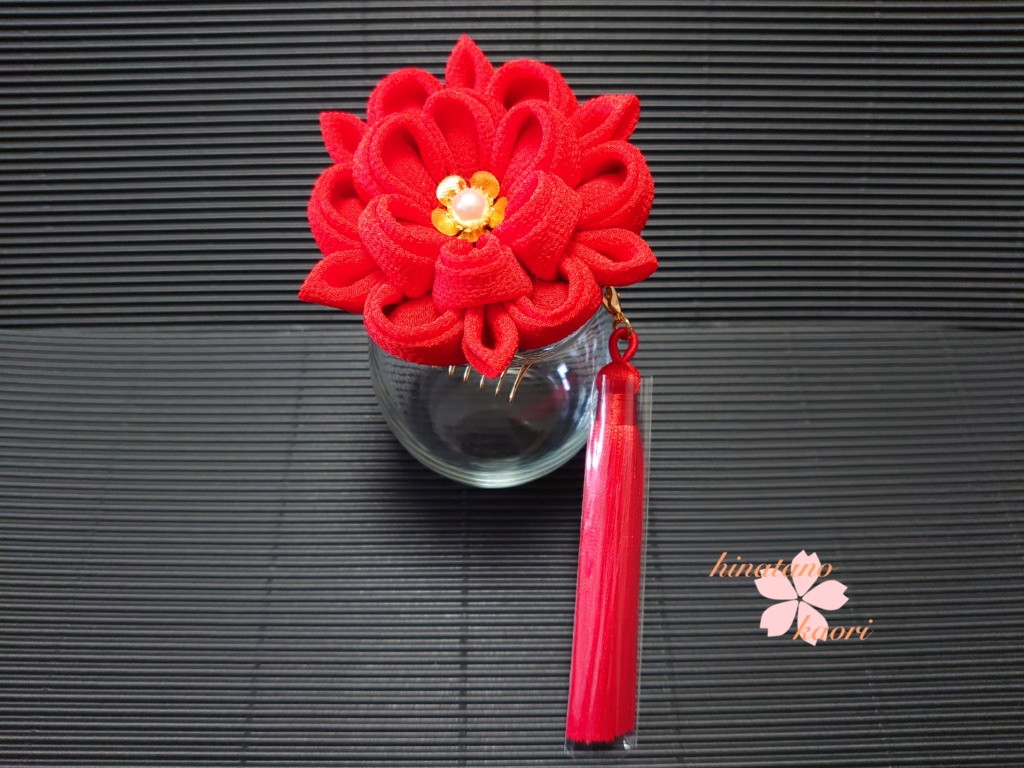 つまみ細工の髪飾り豪華12点セット「赤」
