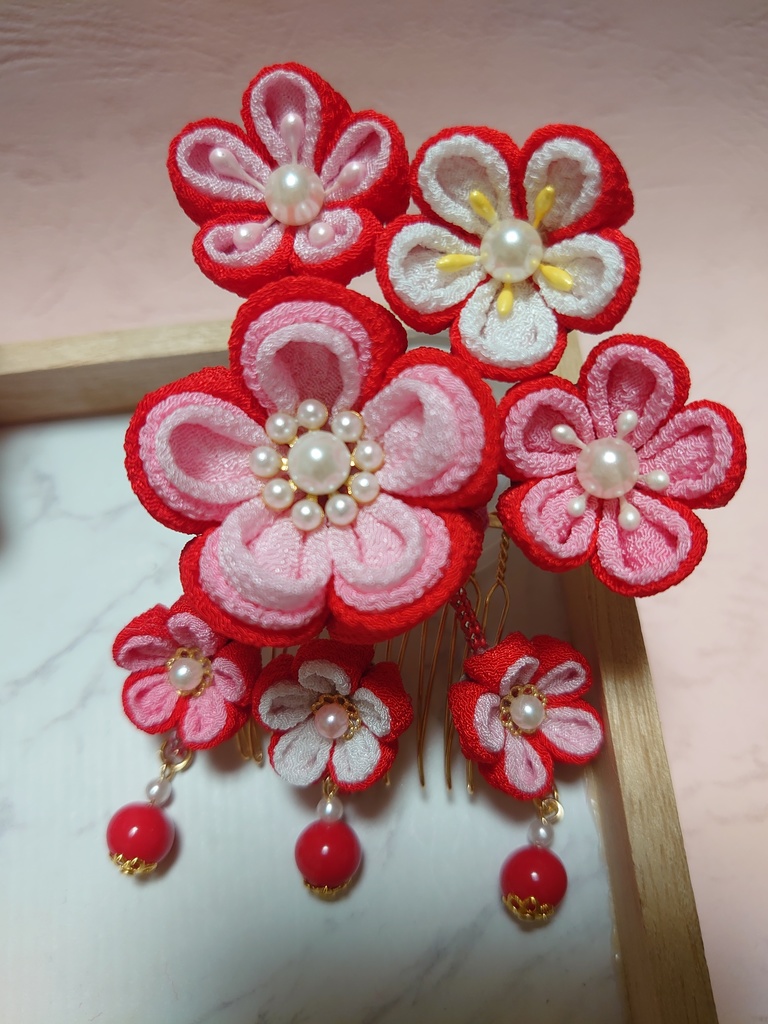 つまみ細工の七五三髪飾り(Aタイプ)