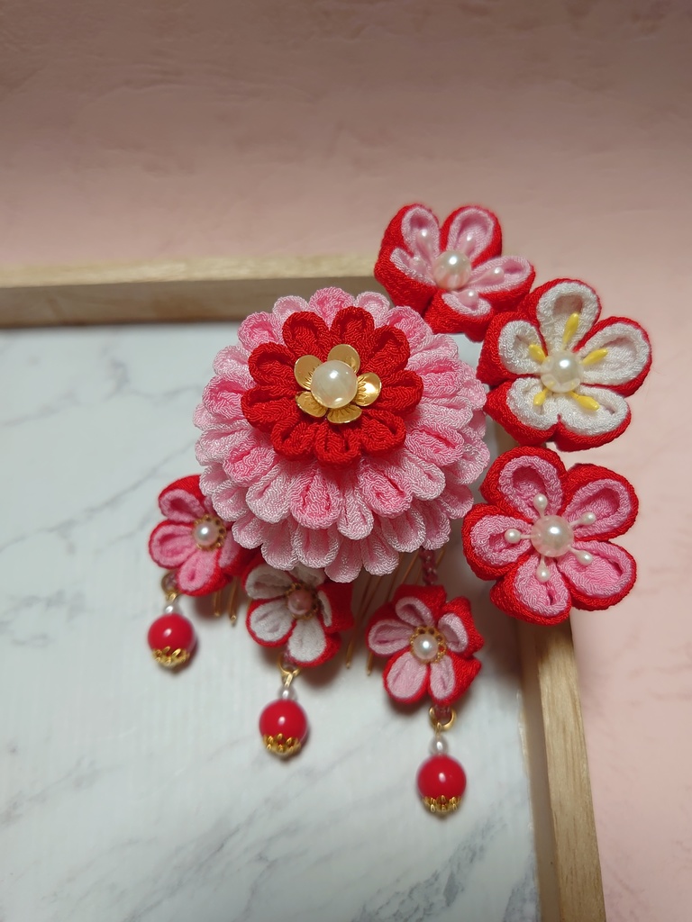 つまみ細工の七五三髪飾り(Bタイプ)