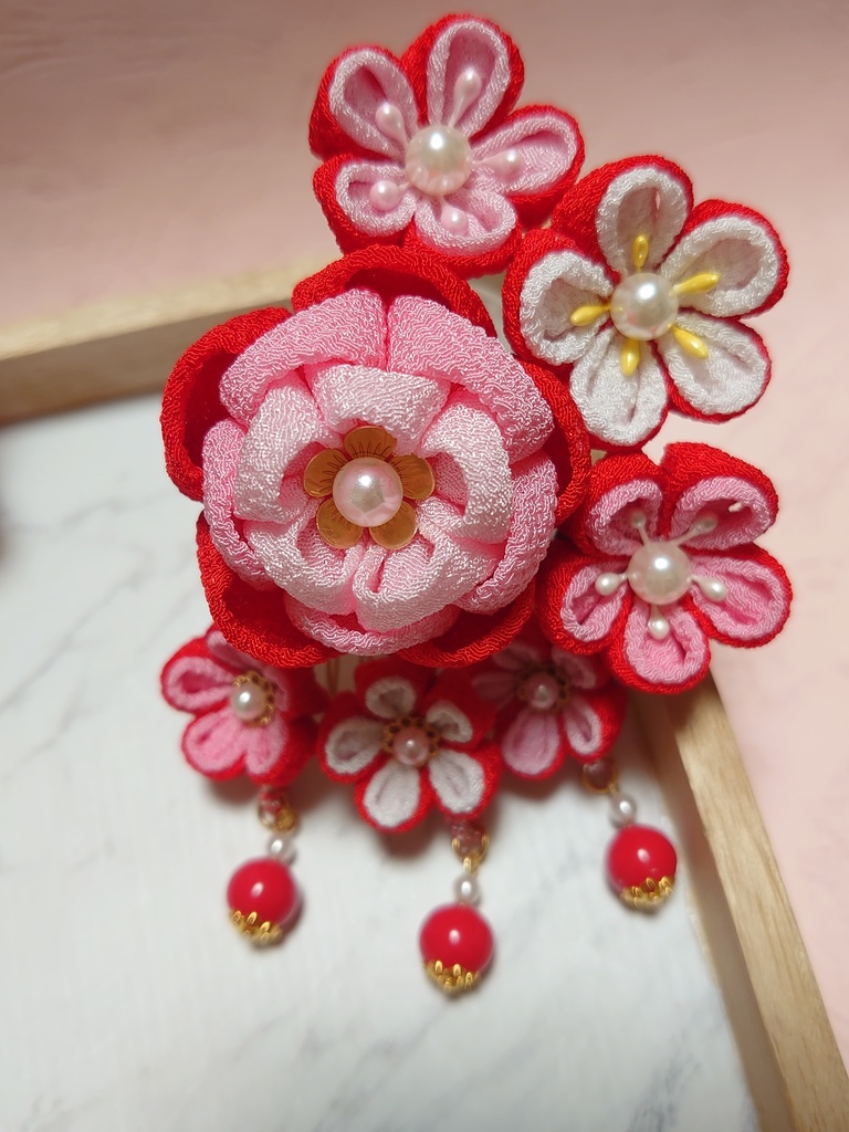 つまみ細工の七五三髪飾り(Cタイプ)