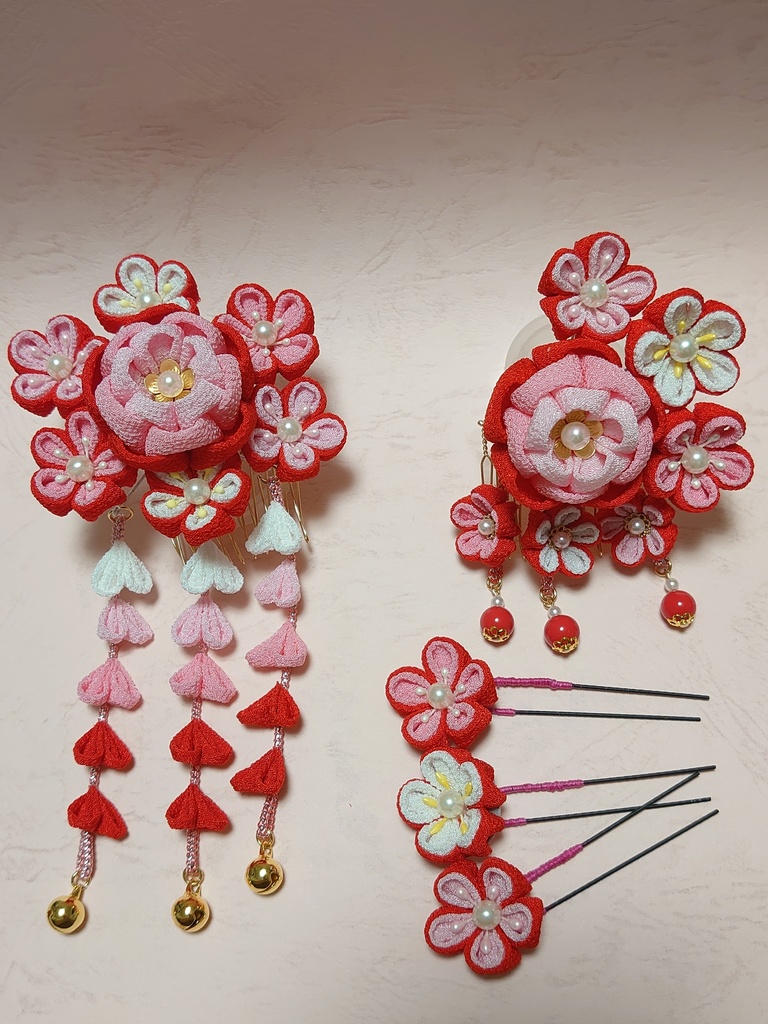 つまみ細工の七五三髪飾り(Cタイプ)