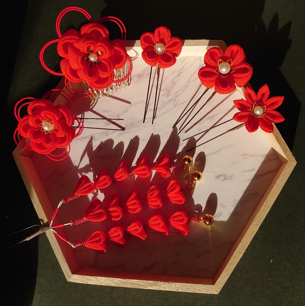 水引とつまみ細工の髪飾り