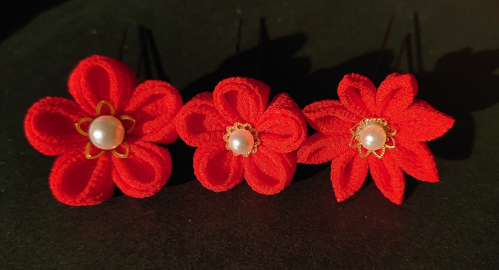 水引とつまみ細工の髪飾り