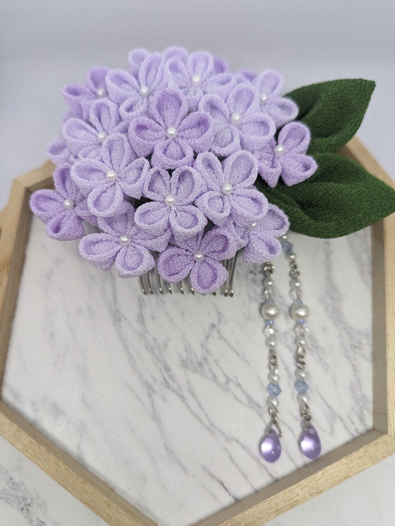 つまみ細工 紫陽花の髪飾り(紫)