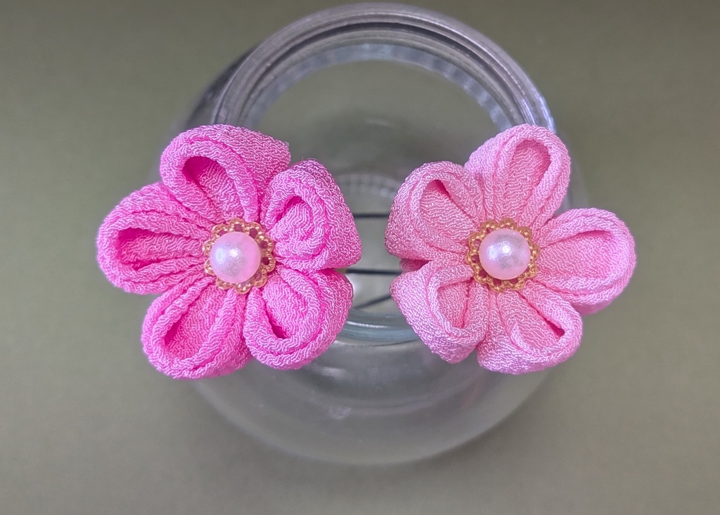 つまみ細工の七五三髪飾り(ピンク)