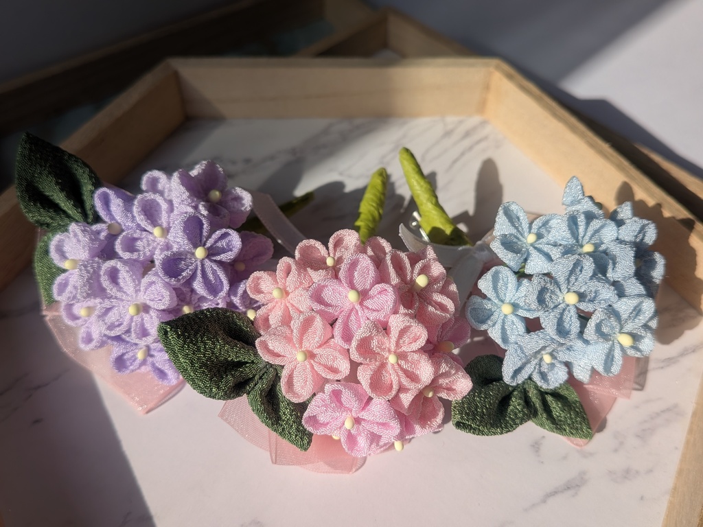 つまみ細工紫陽花のコサージュ(ピンク)