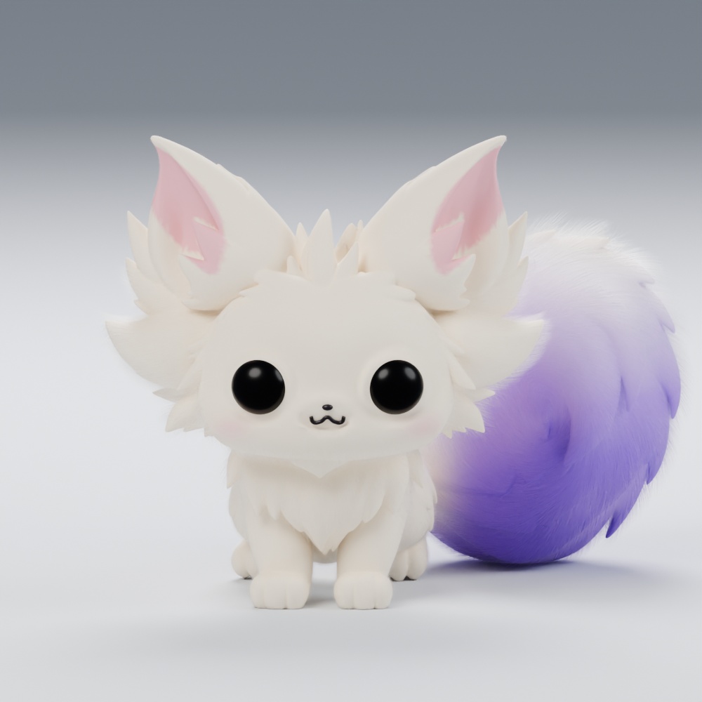 クリーム・ラベンダーのフェネック|Blender Hair Groom Base