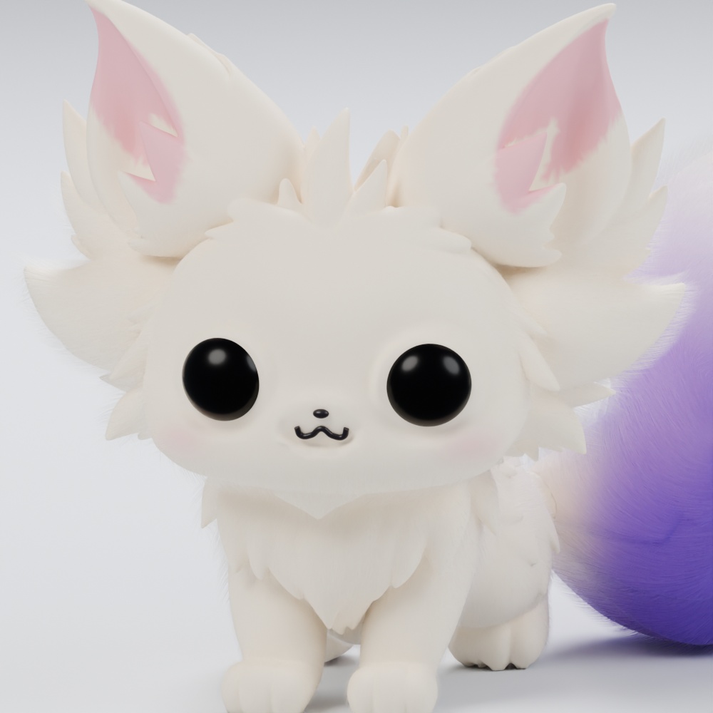 クリーム・ラベンダーのフェネック|Blender Hair Groom Base