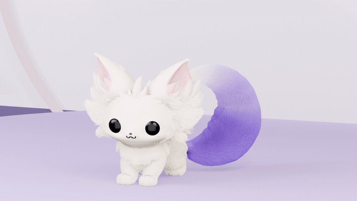 クリーム・ラベンダーのフェネック|Blender用リグ付き3Dモデル・モーションセット