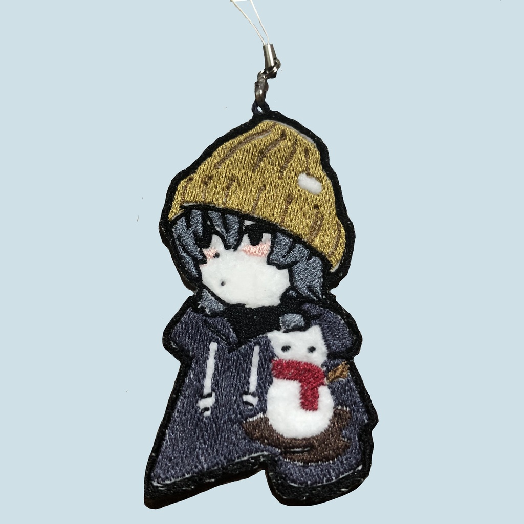 [刺繍キーホルダー]ニットキャップの子＋ねこ雪だるま