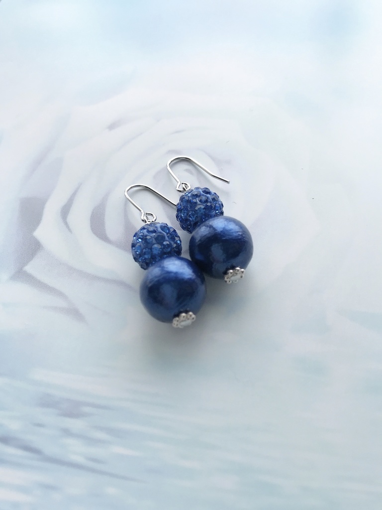 地域猫支援 コットンパールピアス ブルー×ブルー