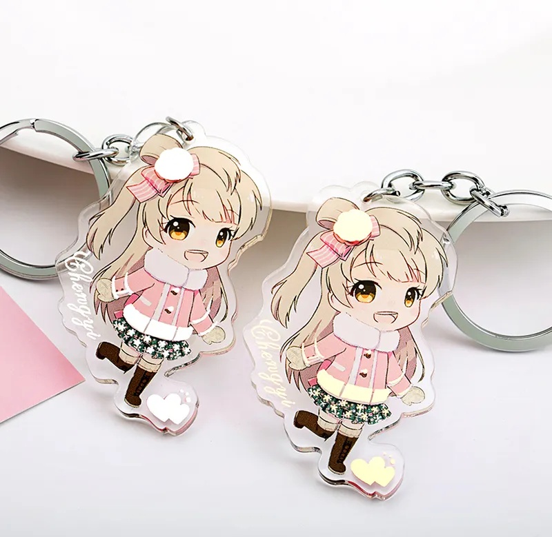 アクリルキーホルダーとアクリルスタンド。厚さは 3 ミリ、サイズは 10 センチ以内、種類は 5 種類以内、各種類に 3 つのサンプルを提供し、合計で 15 個以内。サンプル制作サービスをお願いします。