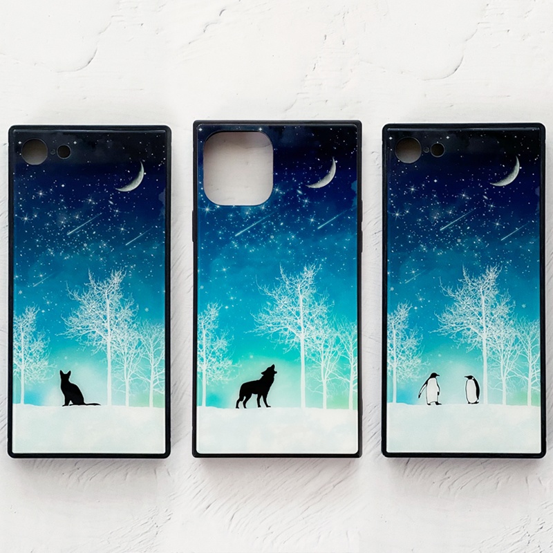 全8種 冬の星空 iPhoneケース スクエア型 強化ガラス