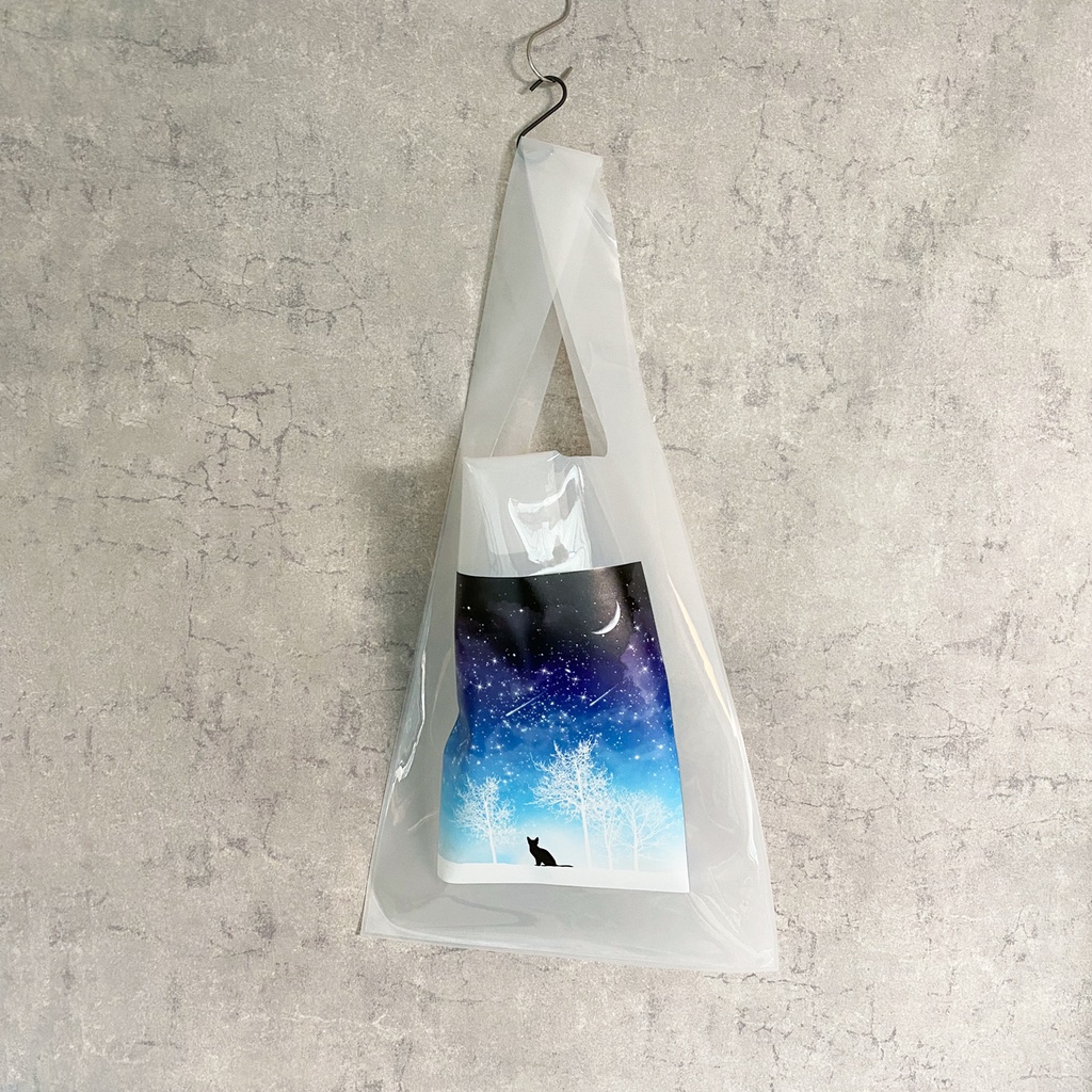 冬の星空・猫 PVC マルシェバッグ(乳白色)