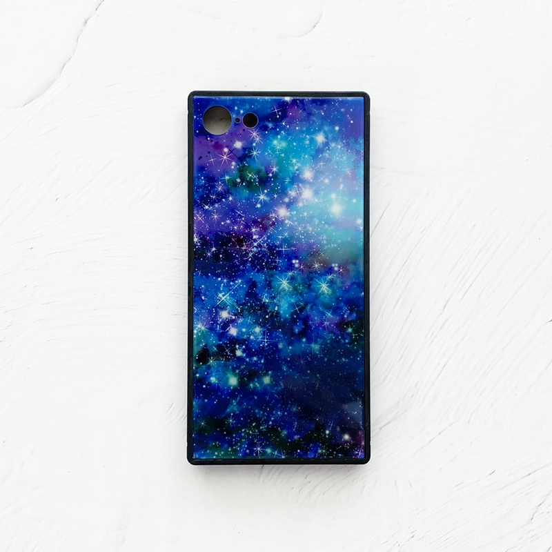 星と銀河の宇宙柄 iPhoneケース TPU スクエア型 強化ガラス