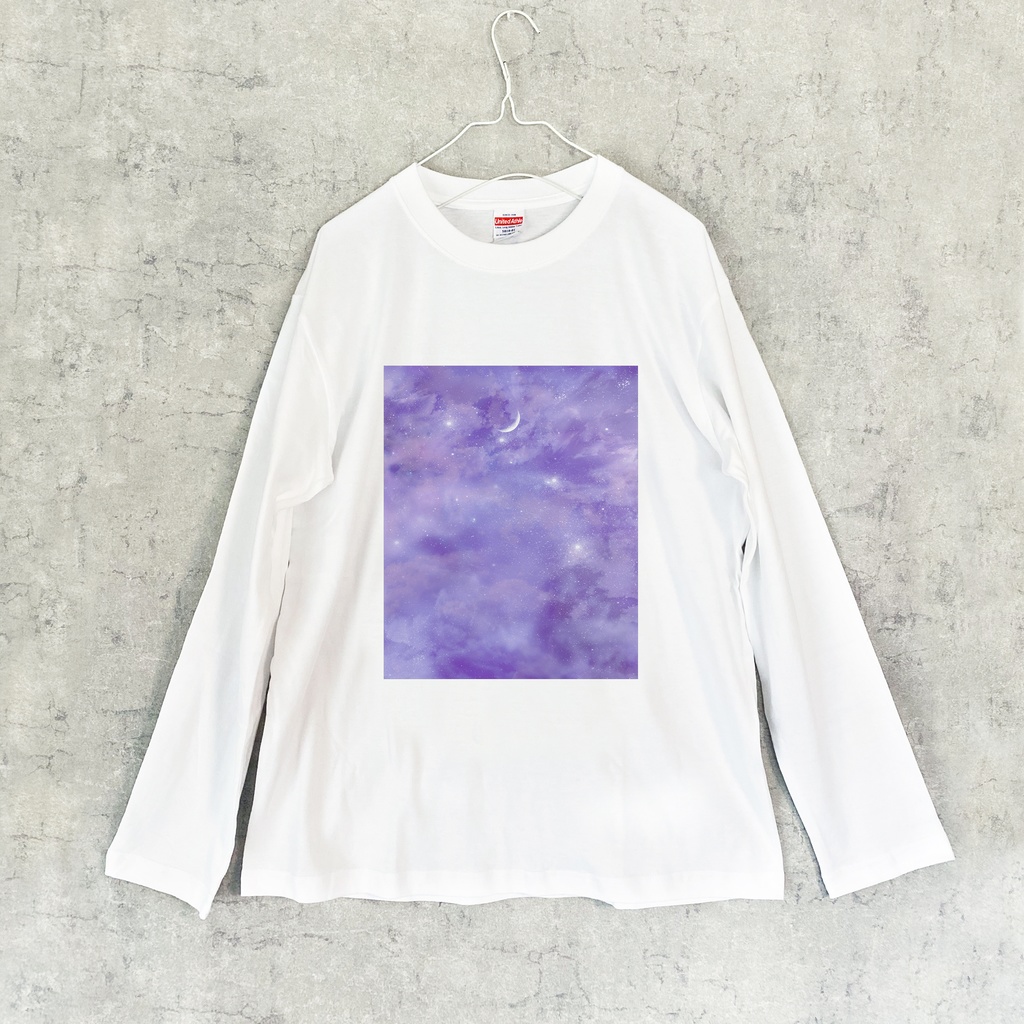 楝色の夜空と三日月 ロングTシャツ / ロンT カットソー