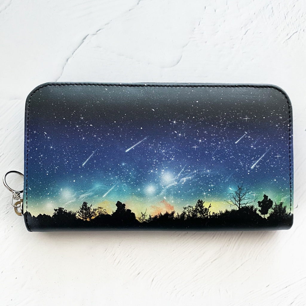 本革 夜空に降り注ぐ流星柄 長財布
