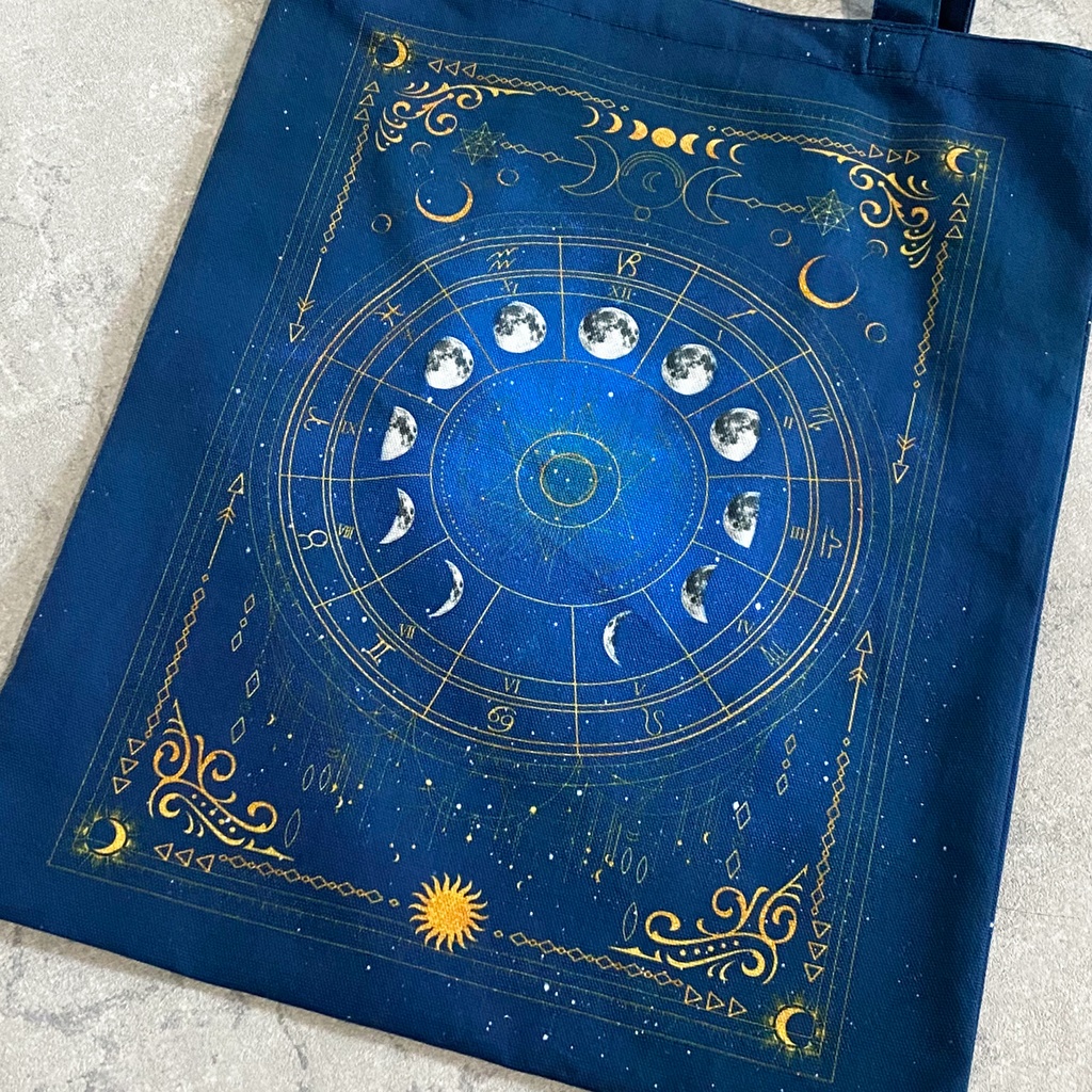 月の満ち欠け・12星座 トートバッグ